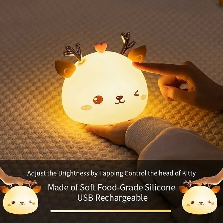 Veilleuse Bebe,Veilleuse Enfant Rechargeable LED,Lampe de Chevet, 7 Couleurs Portable en Silicone,Lampe Cerf Multicolore avec ContrôLe Tactile - 4