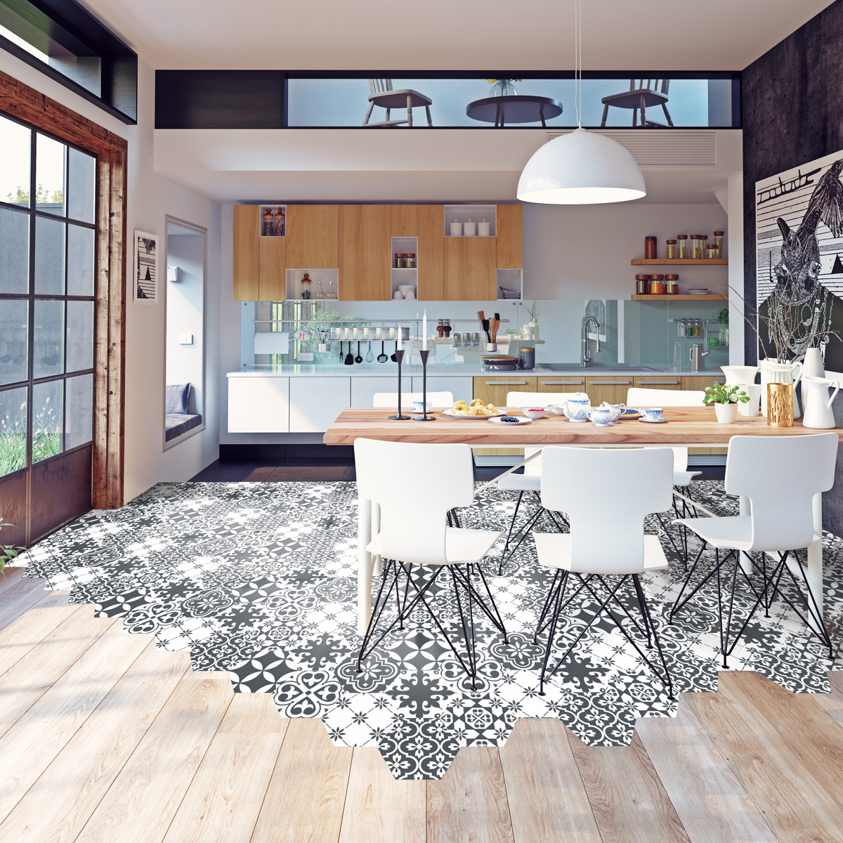 Vinilo baldosas suelo sia antideslizante - adhesivo pared - sticker revestimiento - 1 adhesivo 60x135cm-10stickershexagones30x26cm