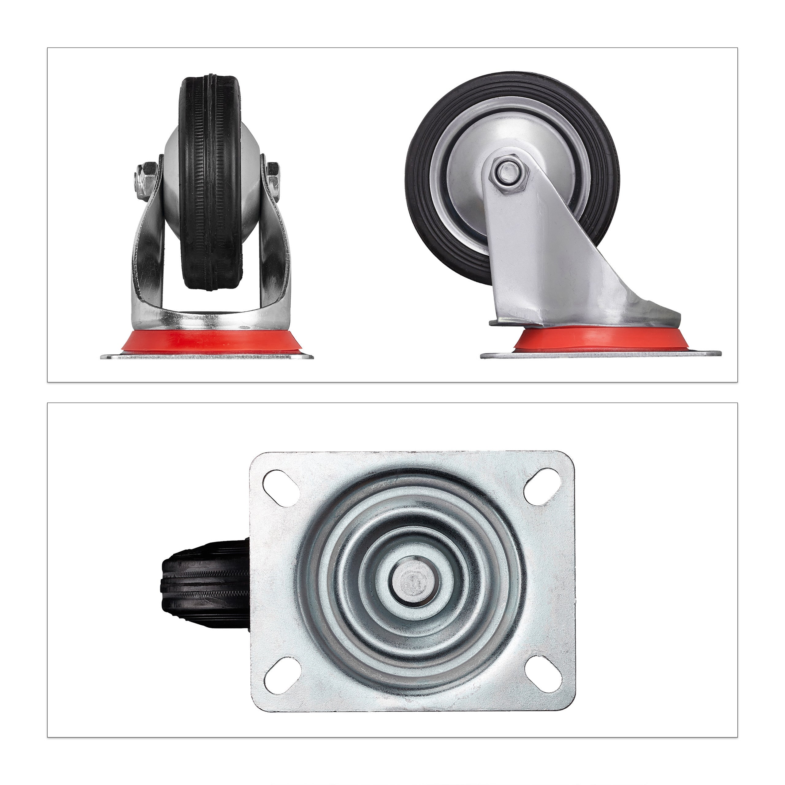 Roues charge lourde jeu de 4, pivotent à 360°, roulement à billes, 2 freins, grande capacité, 75 mm, 200kg, Relaxdays - 8