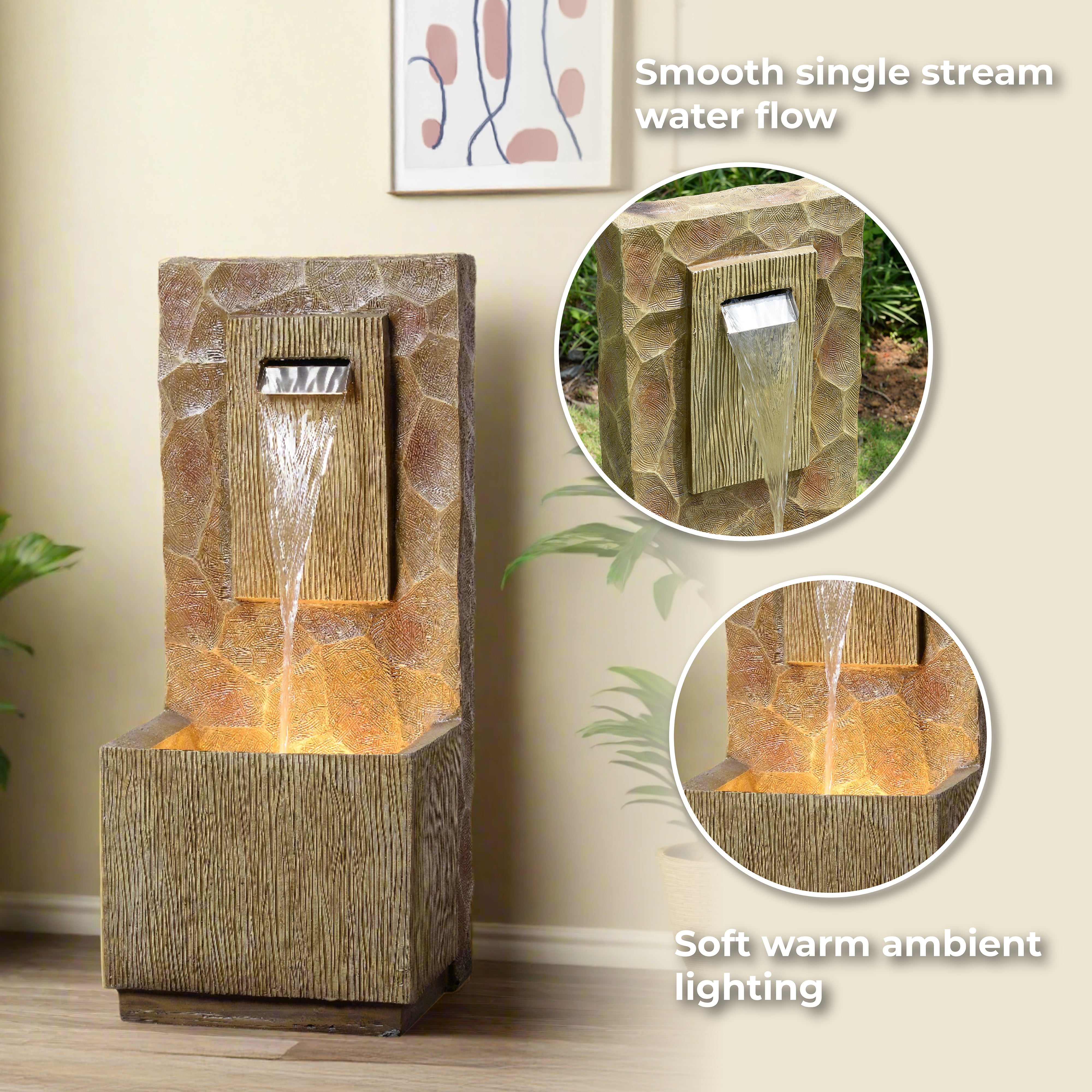 Fontaine cascade extérieure LED, 81cm, Marron, TEAMSON HOME - 2