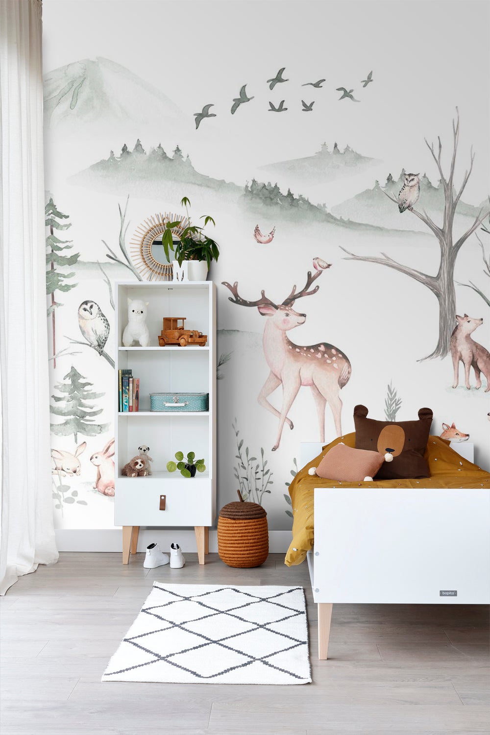 Papier peint panoramique animaux de la forêt blanc, vert et beige - 400 x 280 cm - Komar - 3