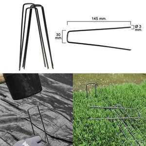 Set 50 Picchetti Zincati + 50 Rondelle Per Prato Sintetico E Telo Pacciamatura – 15x4 Cm, A Forma Di Trapezio, Antiruggine, Ideali Per Giardino E Campeggio