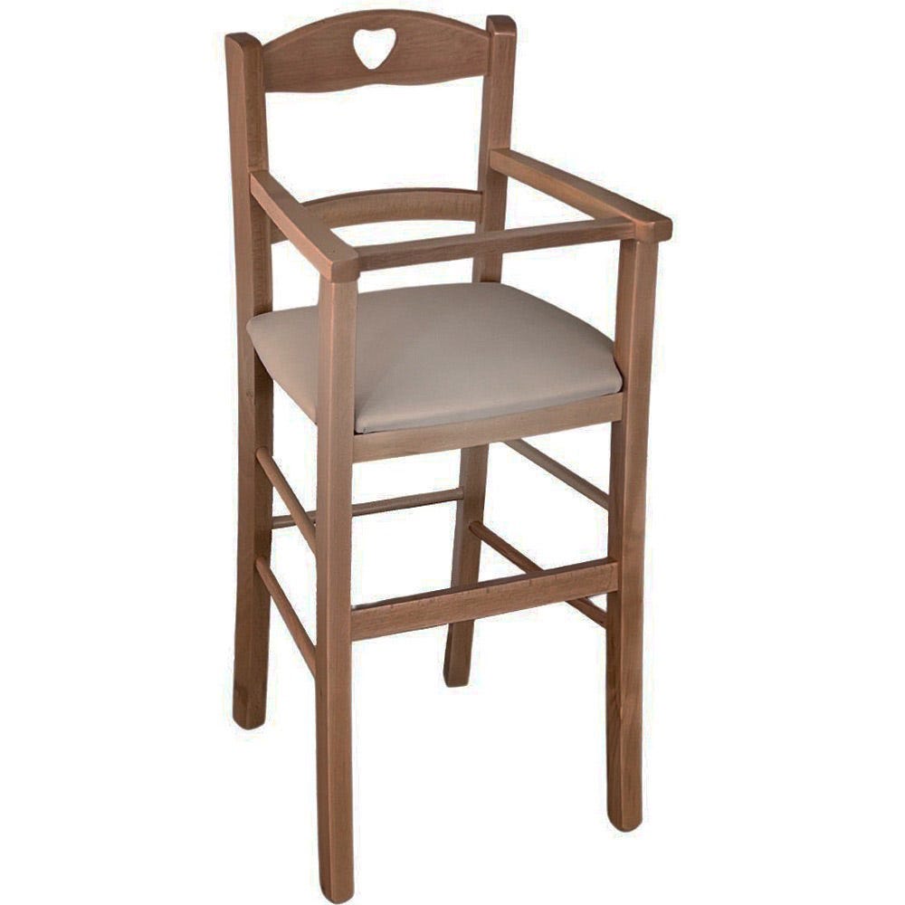 Seggiolone In Legno Bianco Con Seduta Ecopelle - Per Bambini 2-5 Anni - Made In Italy - Foto 4