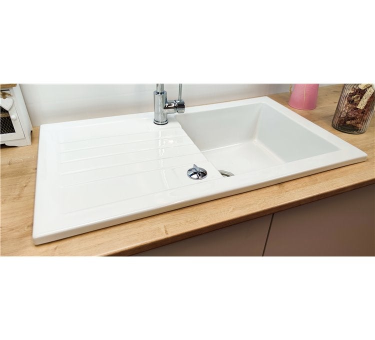 Évier Encastrable Sarreguemines 1 Bac - Blanc, Céramique - Vintage - Longueur 76 Cm