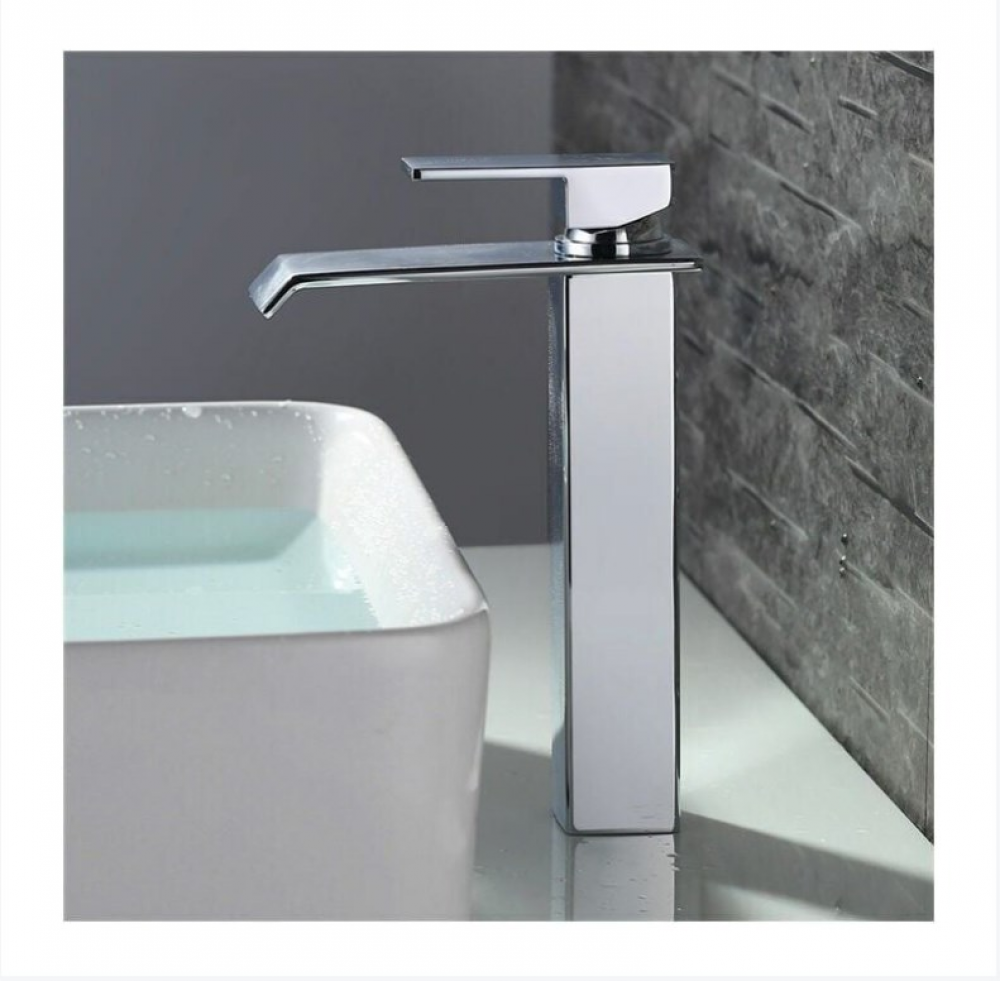 Bateria łazienkowa typu wodospad, bateria umywalkowa z wysoką wylewką chromowaną, bateria umywalkowa o nowoczesnym designie