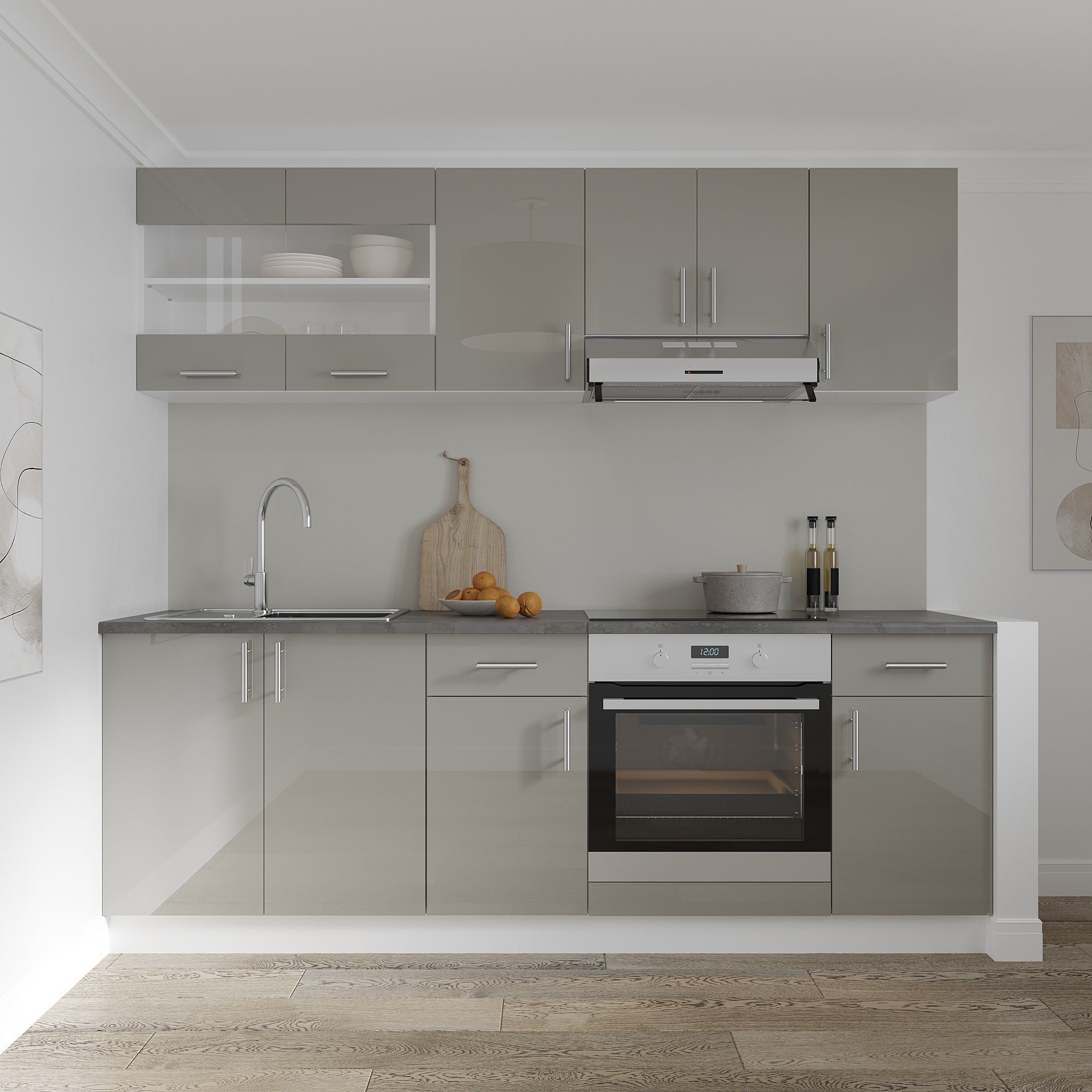 Set Set Bucatarie Karo V13, Gris Brillante/Blanco, MDF, Encimera Thermo