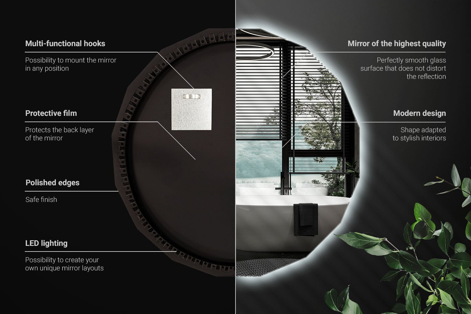 Specchio LED rotondo con luce fredda moderno e funzionale 50x50 cm ArtPrintCave - 3