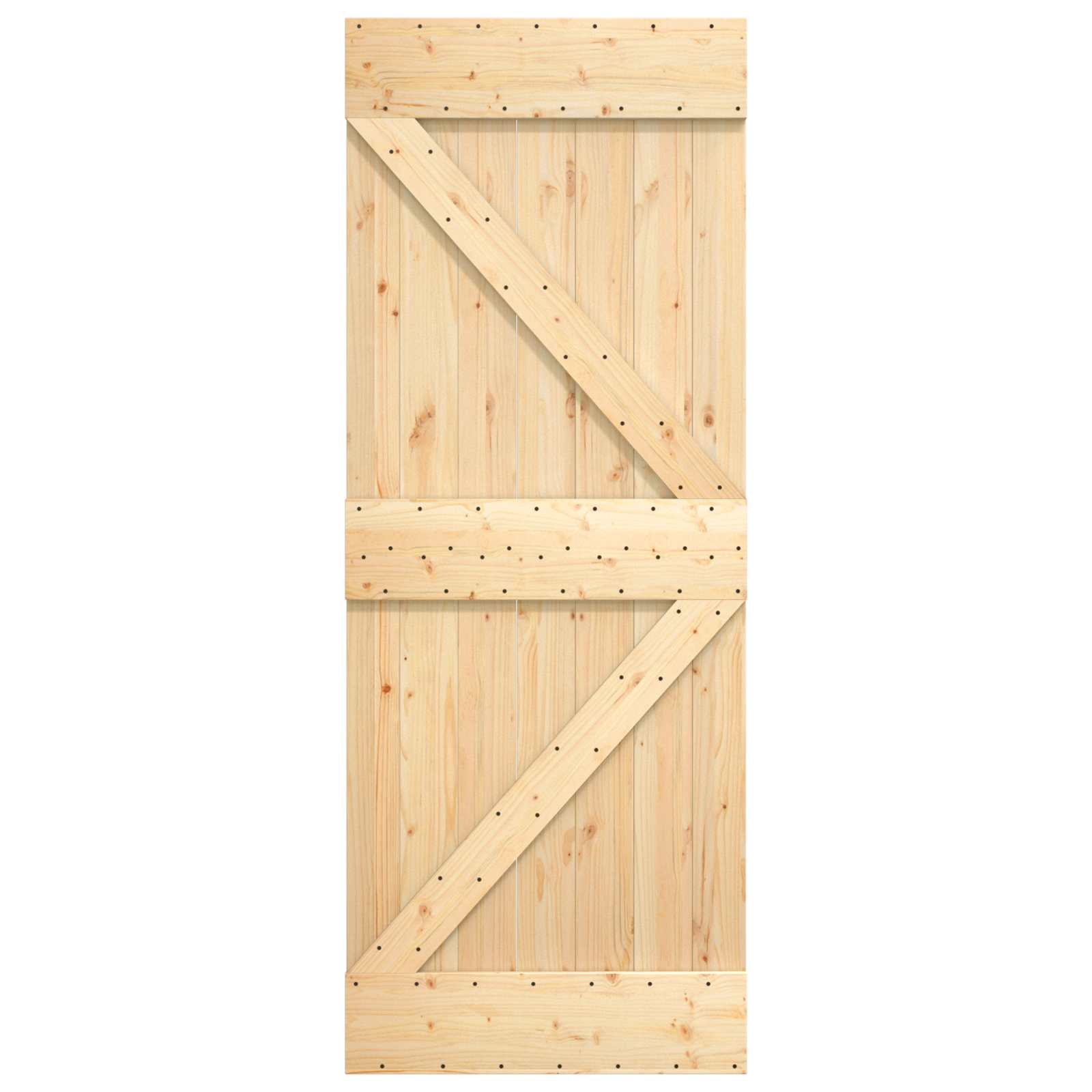 Porte coulissante avec kit de rail - Bois de pin massif - Naturel et ...