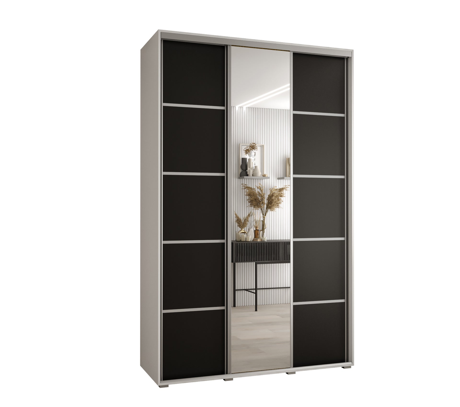 Szafa przesuwna z lustrem wysoka Davos 5 160 x 45 x 235,2 cm biały + czarny + u. srebrny - Abiks Meble