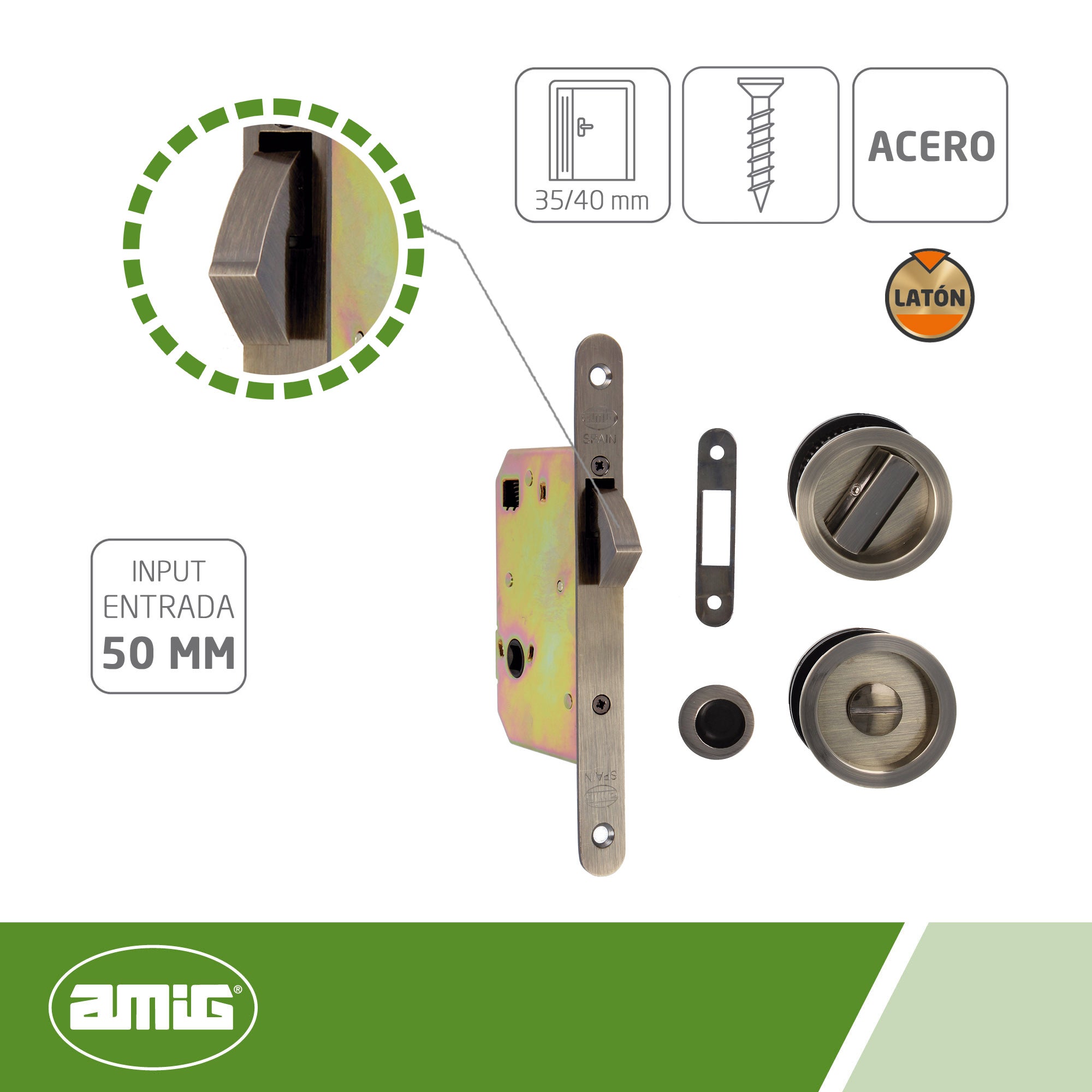 AMIG Serratura Kit Mod.611 – 50 Mm Cromato Opaco, Ferramenta Di Sicurezza Per Porte E Mobiletti