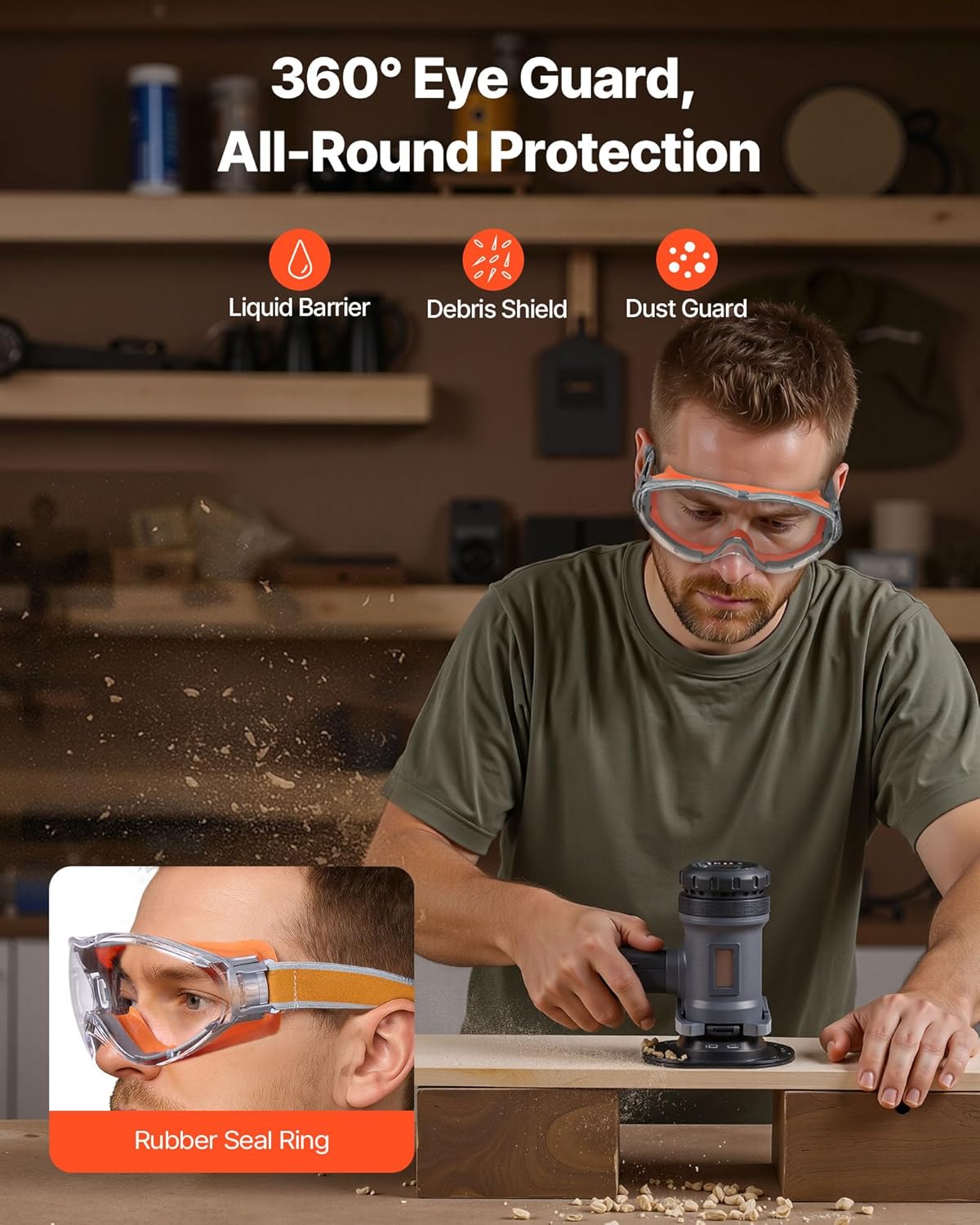 Lunettes de sécurité antibuée et anti-poussière - fabriquées avec des verres en polycarbonate - adaptées aux chantiers de construction - orange. - 2