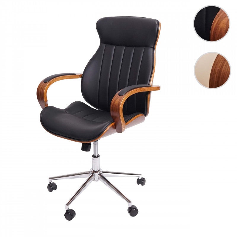 Chaise pivotante de bureau Crème Bois courbé et similicuir | Leroy Merlin