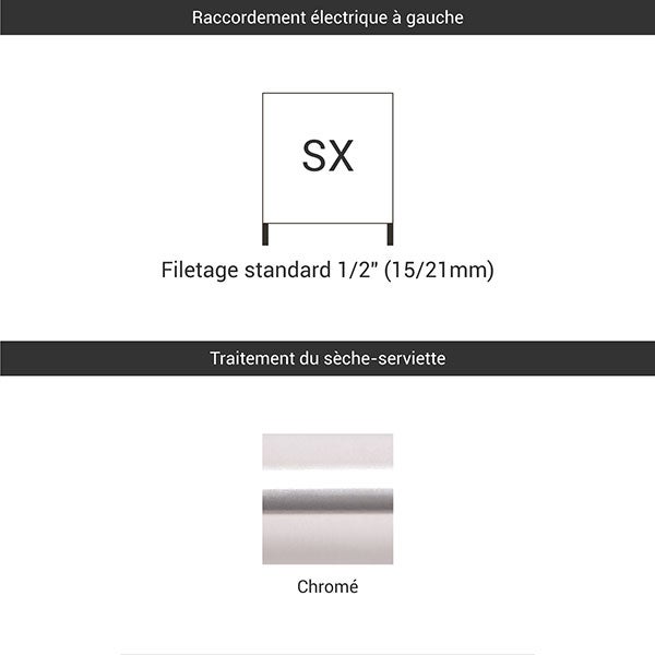 Sèche-serviette eau chaude chromé de 1580mm de haut / 600mm de large - 665 Watt - ALE1580/600SXCRO - 3