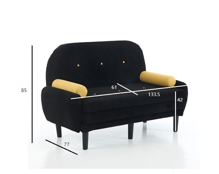 Canapé Causeuse 133x77x85 cm Transformable en Lit et Fauteuil Inclinable avec Rangement - Velours Côtelé Noir - Multifonction pour Salon - 5