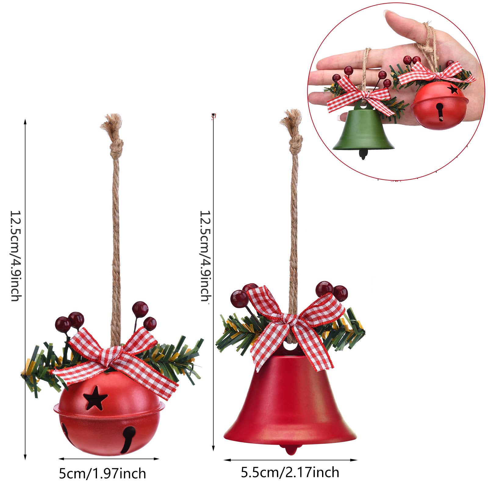 6 ornamenti per campane di Natale, decorazioni per appendere l'albero di Natale, campane di grandi dimensioni con ritagli di stelle - 2