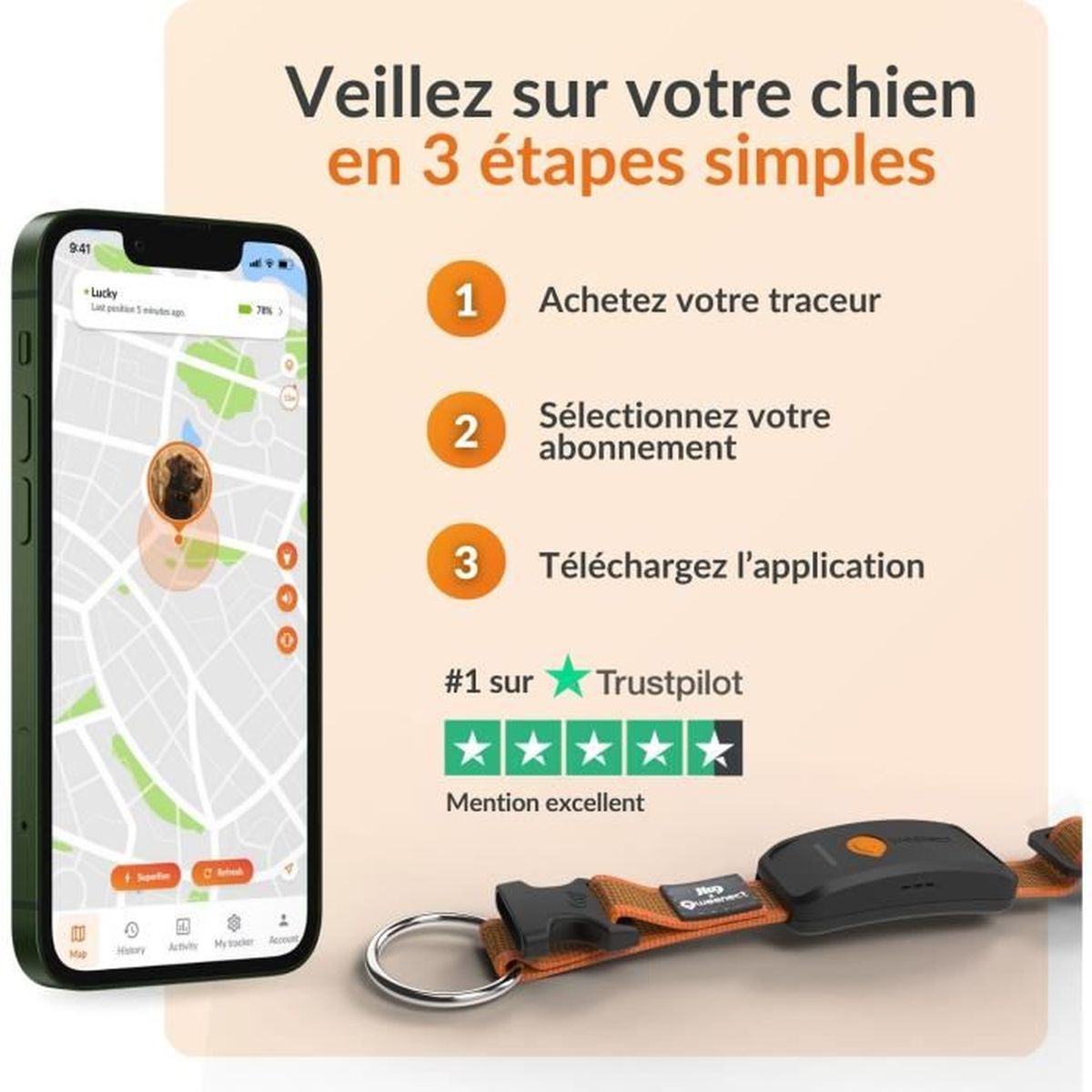 Coleira GPS para cães - WEENECT Dog XT - Antena XL - Ä prova d'água - Coleira Julius-K9 - Funciona com singura - Laranja - 7
