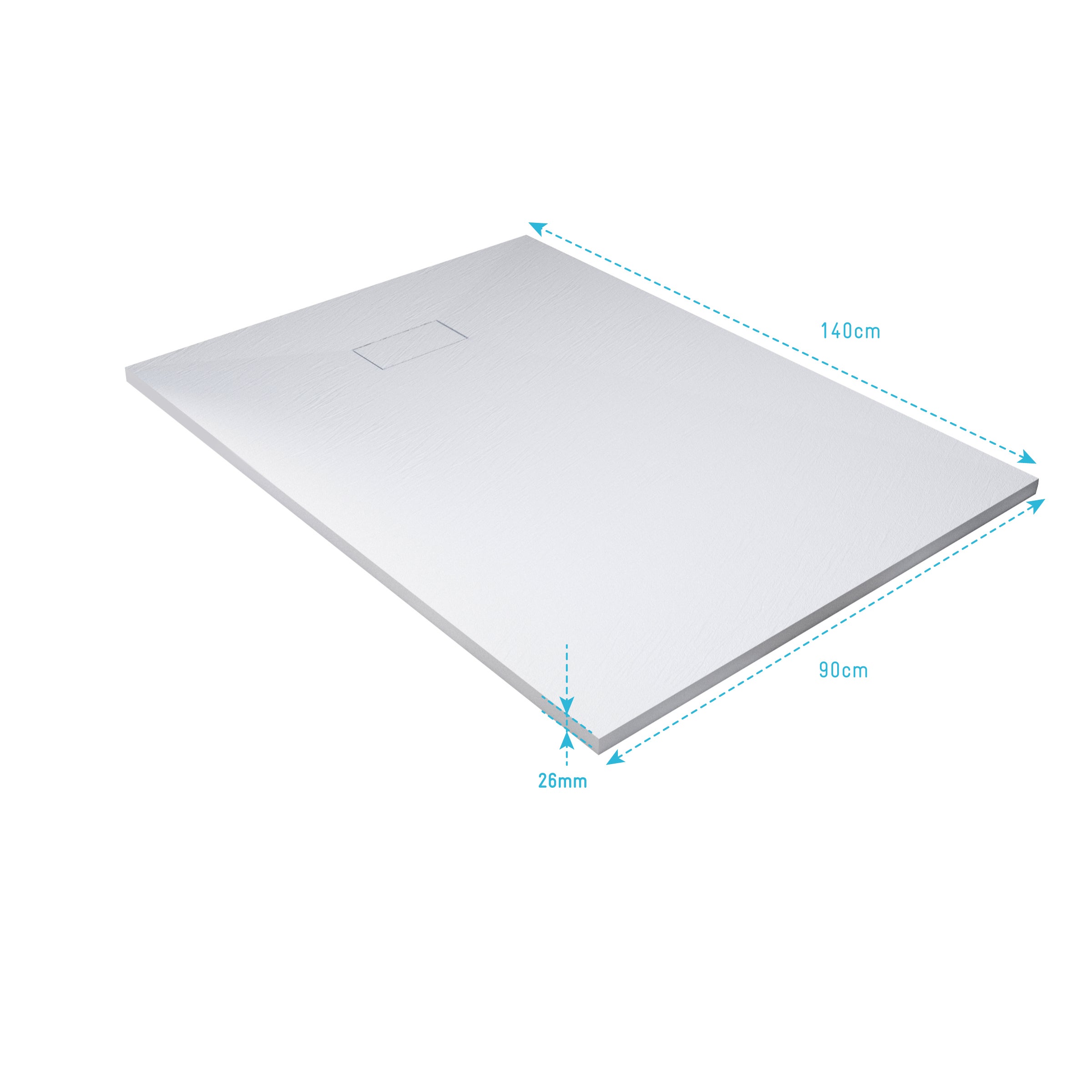 Receveur a poser en materiaux composite SMC - Finition ardoise blanc mat - 90x140 cm - 5