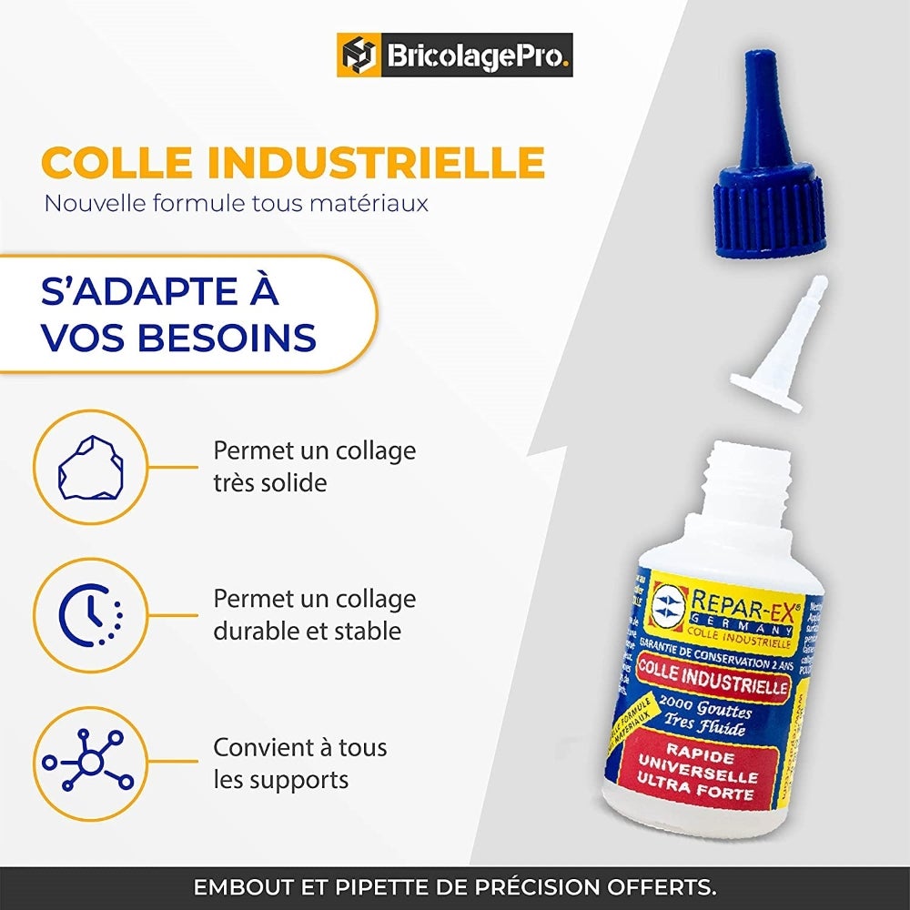 REPAR-EX- Lot de Colle Forte Professionnelle Repar-ex 20g - Accélérateur, Additif de colle Reparex de 15ml - 2
