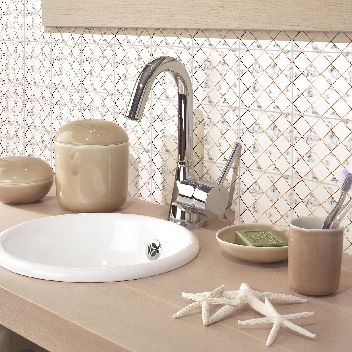 9 adesivi piastrelle effetto marmo con diamanti oro - Sticker adesivo - adesivi murali - 9stickers15x15cm - 3