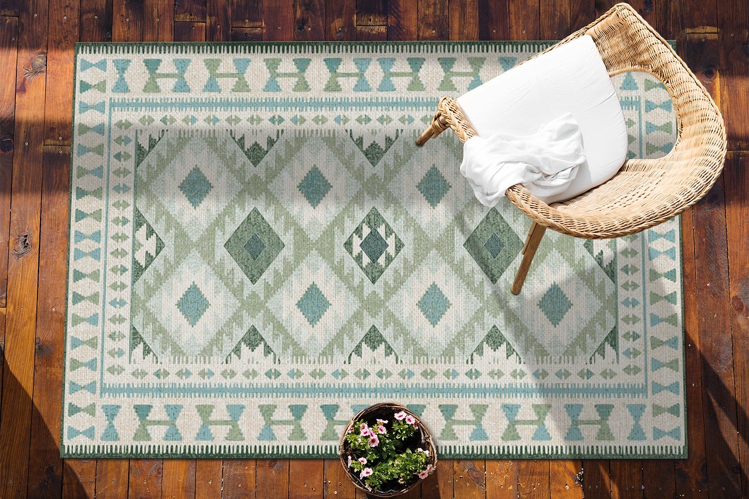 Tapis en vinyl extérieur décoratif losanges verts élégants style moderne terrasse 100x50 – Tulup - 4