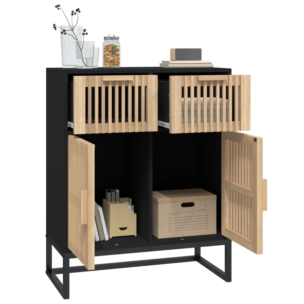 Buffet haut bois naturel et acier noir Ventila 60cm - Élégance et praticité-Couleur Noir - 4
