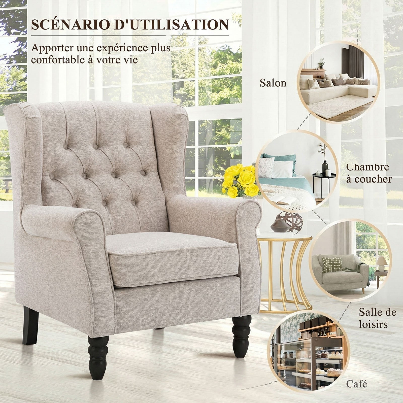 Fauteuil Design Minimaliste, Confort et Style pour Intérieur Moderne, Beige - 4