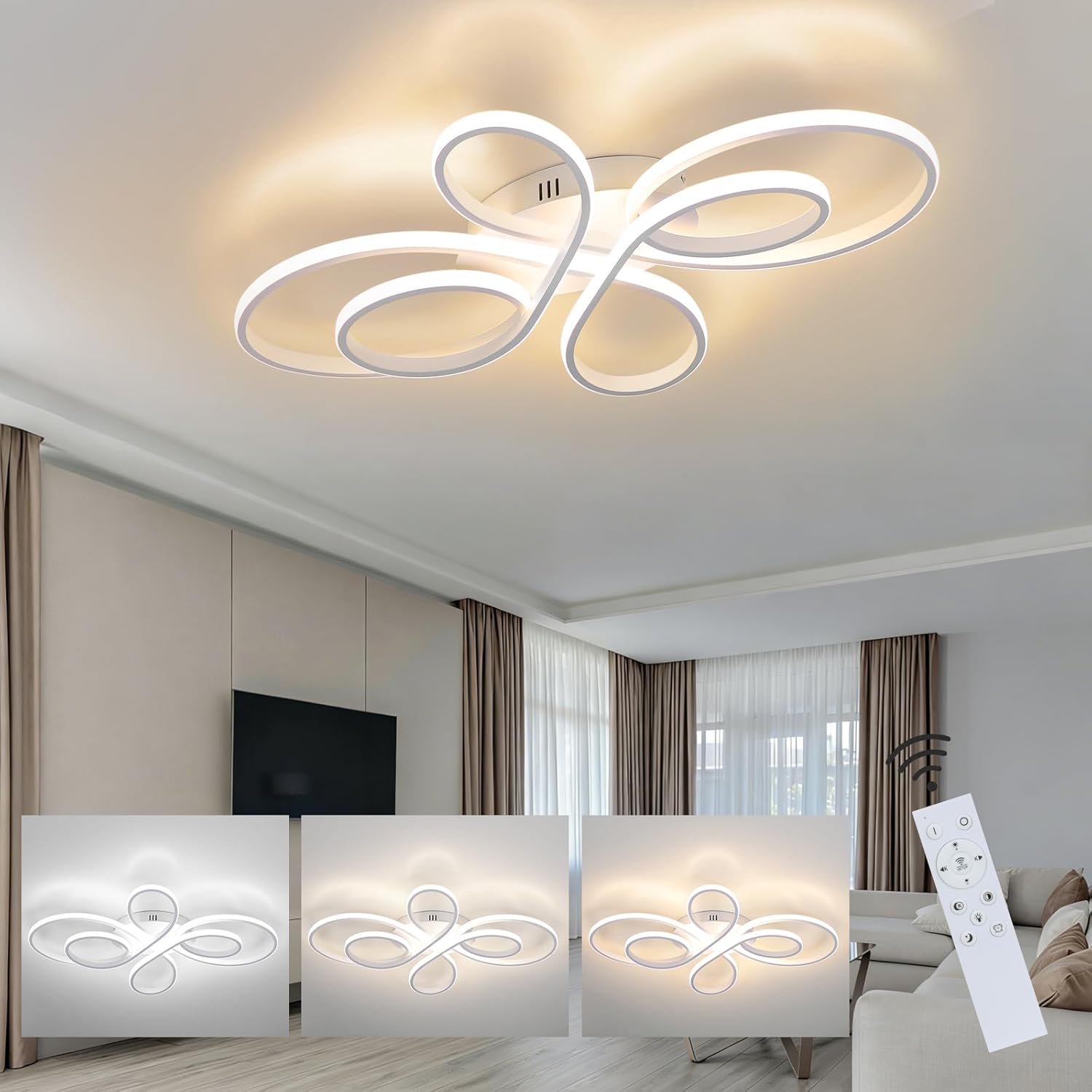 Plafonnier LED 60W Avec Télécommande – Température Variable 2700K-6500K – Blanc