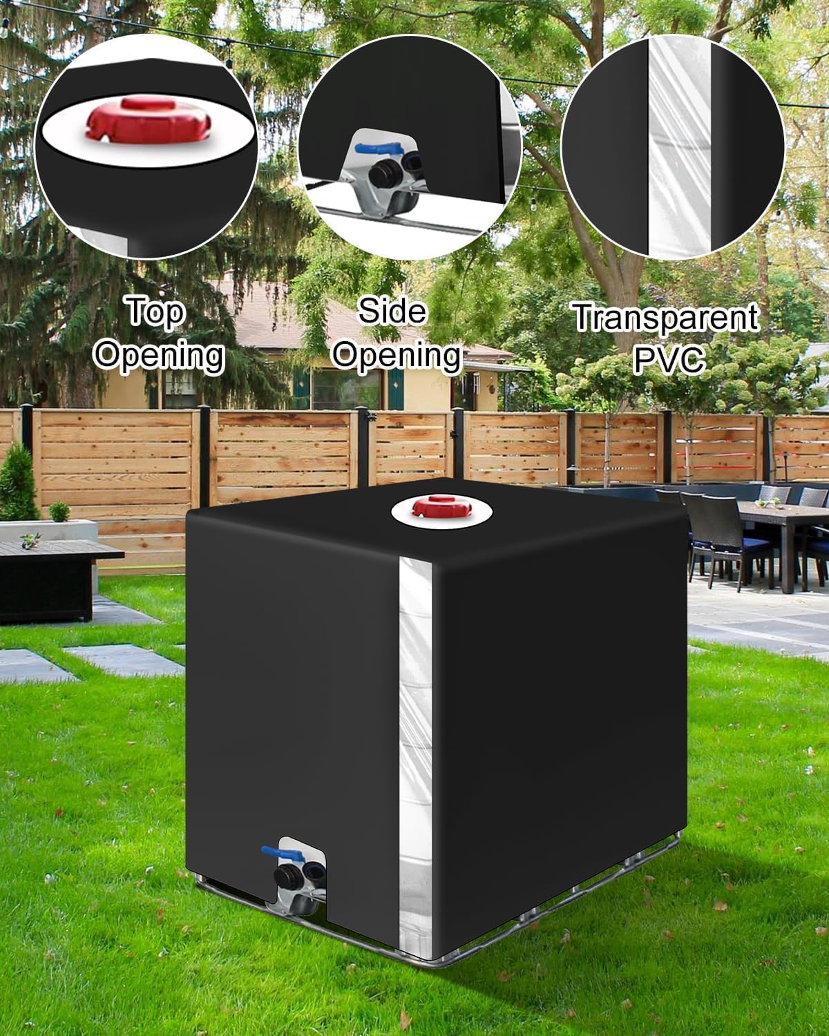 Bache pour Cuve IBC 1000L,Bâche Recuperateur d Eau de Pluie avec Film Transparent, Anti-UV Anti-Poussière Bache Couvercle Housse de Protection Cuve - 4