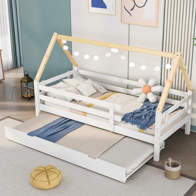 Cama nido 90x200cm con somier - cama cabina de madera maciza - Blanco