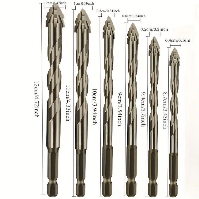 Set Punte Da Trapano Eccentriche A 4 Taglienti - 4+5+6+8+10+12mm, Rivestite Titanio - Foto 3