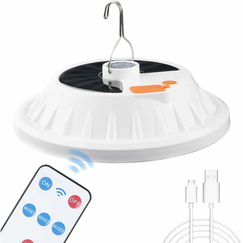 Latarka kempingowa solarna 120 LED z pilotem, akumulatorem USB, ściemnialną lampką kempingową, przenośna, wodoodporna IPX7