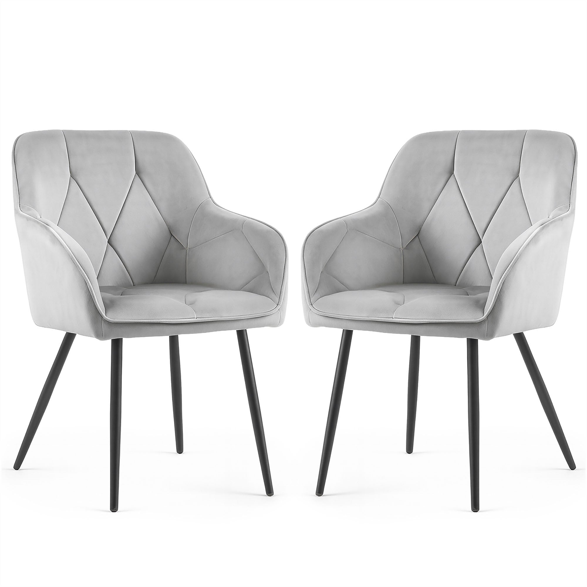 2x Welurowe krzesło tapicerowane pikowane Szare DIAMANTE Czarne nogi