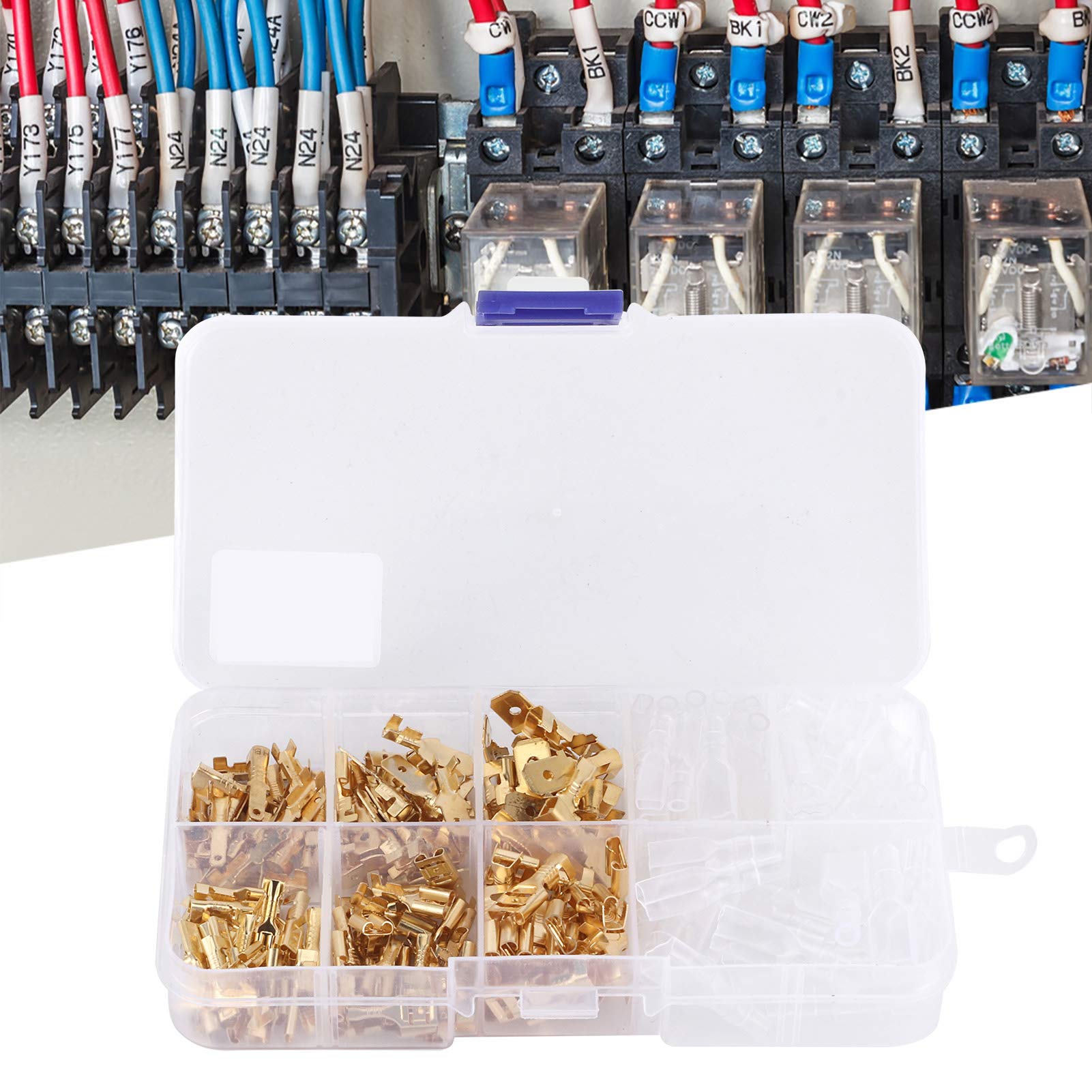 210 pezzi 2,8/4,8/6,3 mm connettori terminali per cavi elettrici maschio femmina isolati in oro - 7