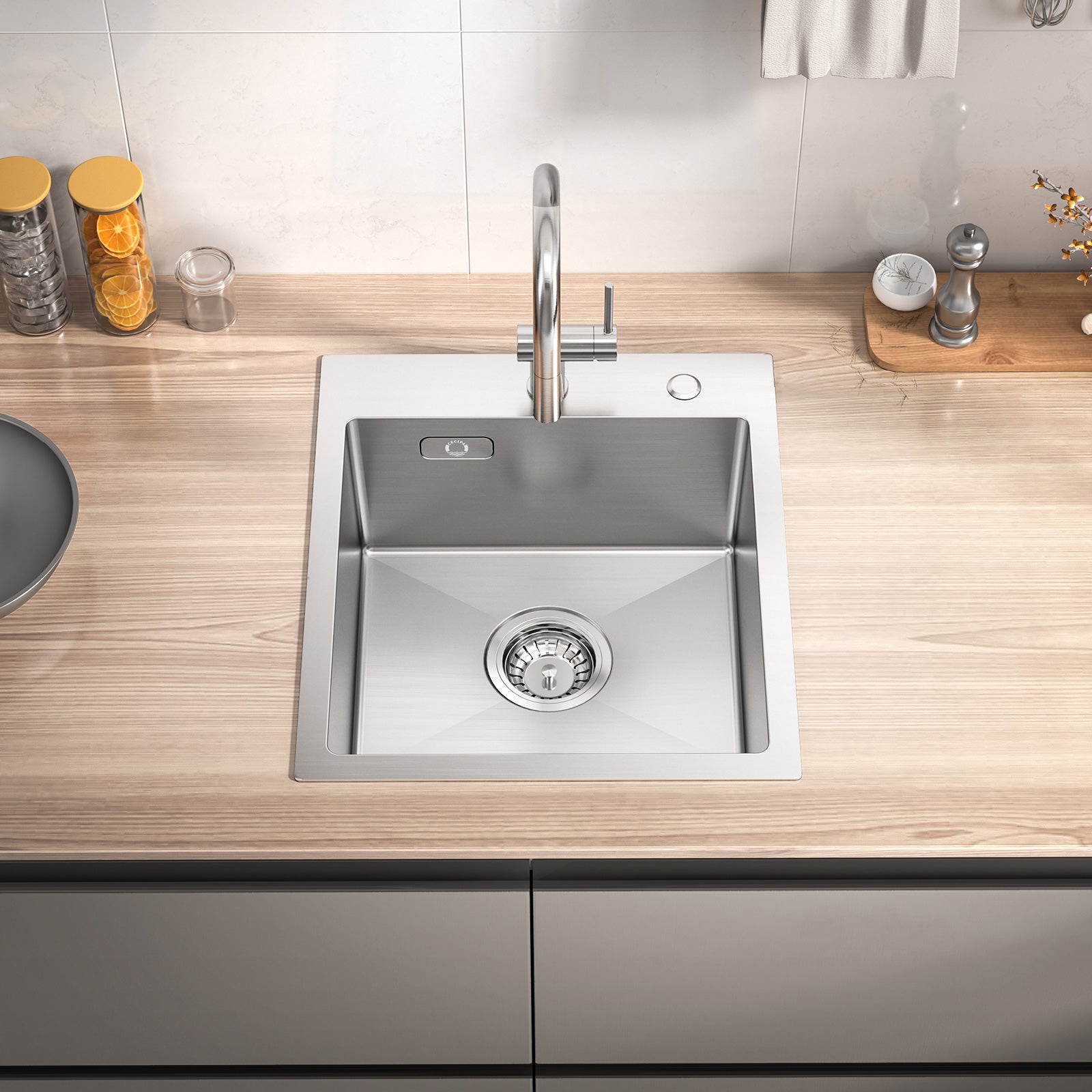 Cecipa max Évier Cuisine 1 Bac 40 × 45 cm Évier Inox Brossé 1 Cuve + Mitigeur Cuisine Brossé avec Douchette Extractible - 2 Jets aux Choix - 3