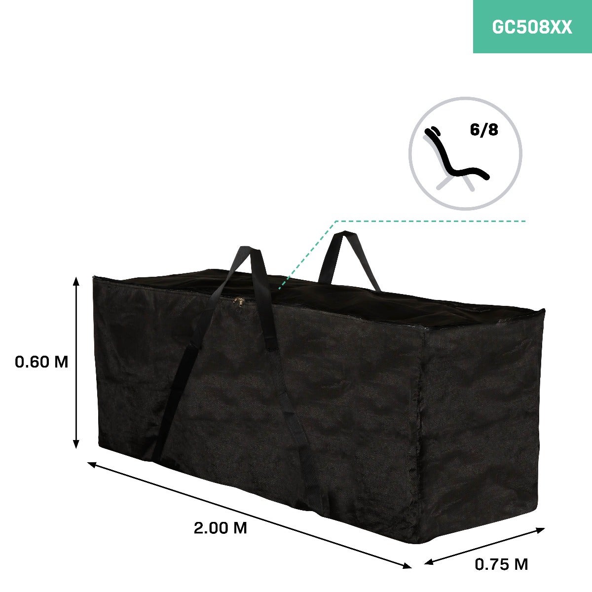 Sac de rangement VONROC pour coussins de jardin XL – 200 x 75 x 60 cm - pour 6-8 coussins de jardin - Imperméable - 2