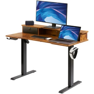 Bureau Assis-debout électrique - Plateau Verre 120x60cm - Tiroir Et Ports USB/Type-C - Blanc