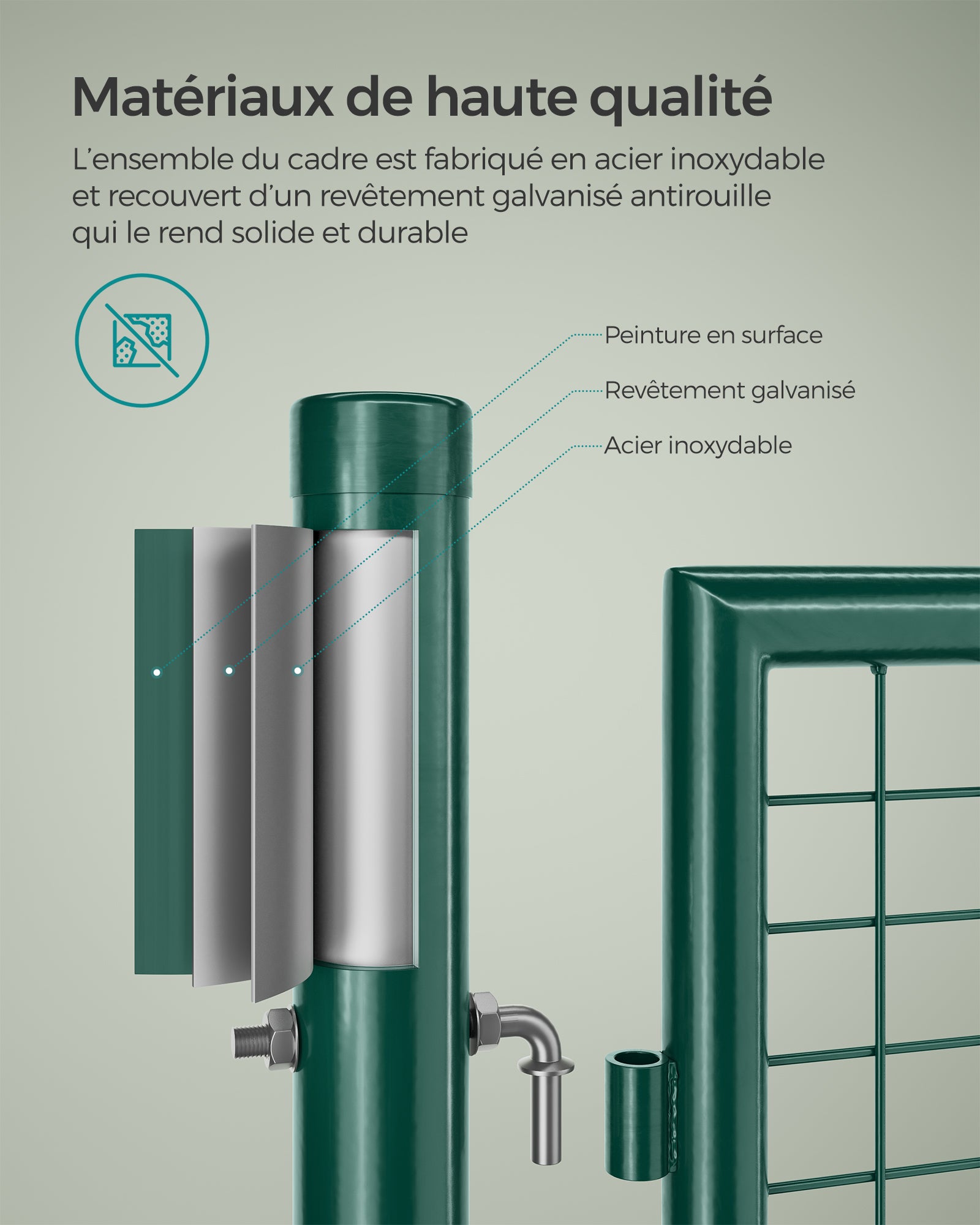 Songmics portillon de jardin 170 x 106 cm avec serrure maille métallique vert - 6