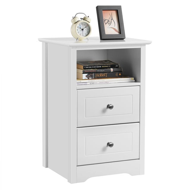 Table De Chevet FCH Style Ferme Blanc - 2 Tiroirs - 60x40x30 Cm - Neuve