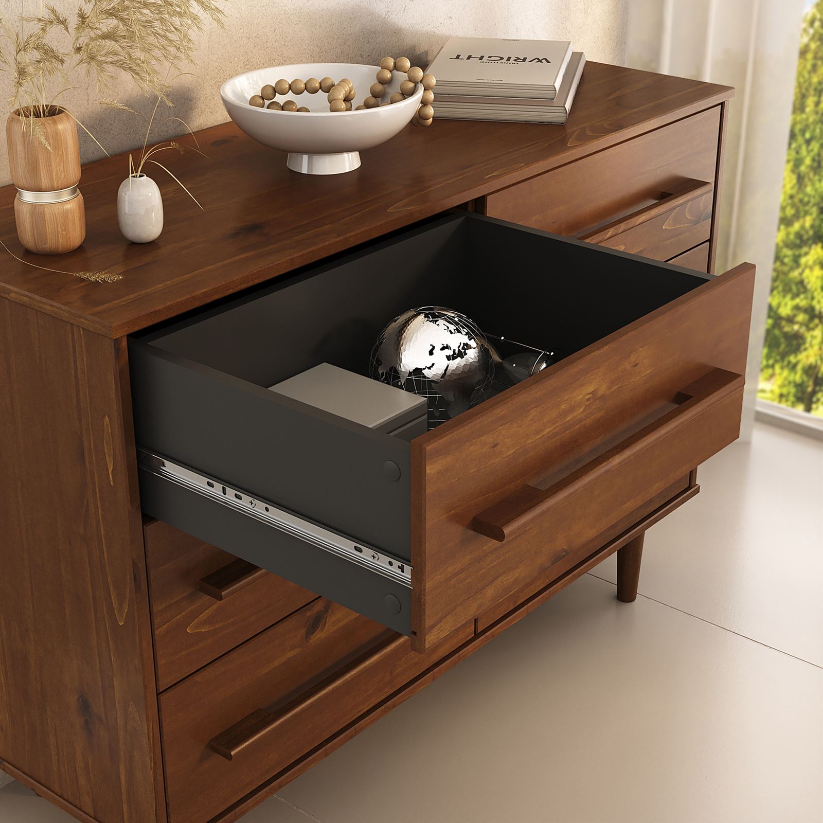 Commode TECCA L 111 cm 6 tiroirs en bois massif - Coloris châtaignier - 2