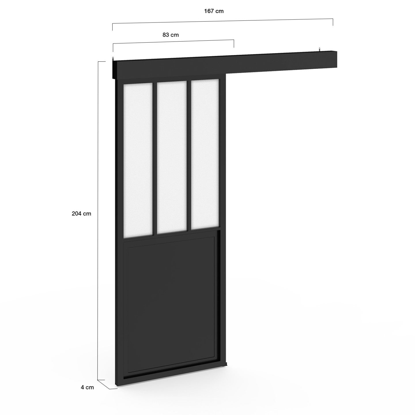 Kit porte coulissante verrière verre trempé givré 83 cm en métal + MDF avec rail et fixations - 5