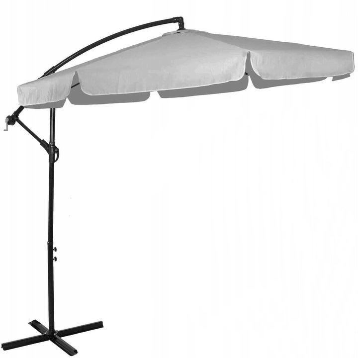 Umbrela gradina brat lateral banana cu husa poliester, 300 cm diametru, manivela, gri deschis