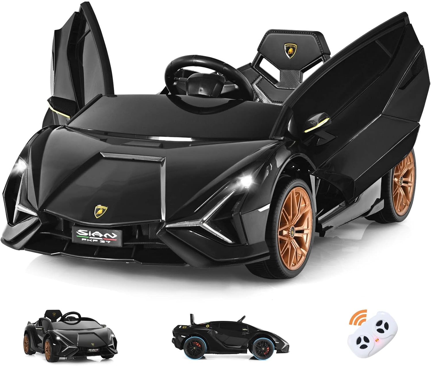 Lamborghini SIAN Voiture Électrique 12V/4,5 Ah Pour Enfants 3 8 Ans Telecommande 2 4g 2 Moteur Mp3 Usb Tf Radio Recit Noir