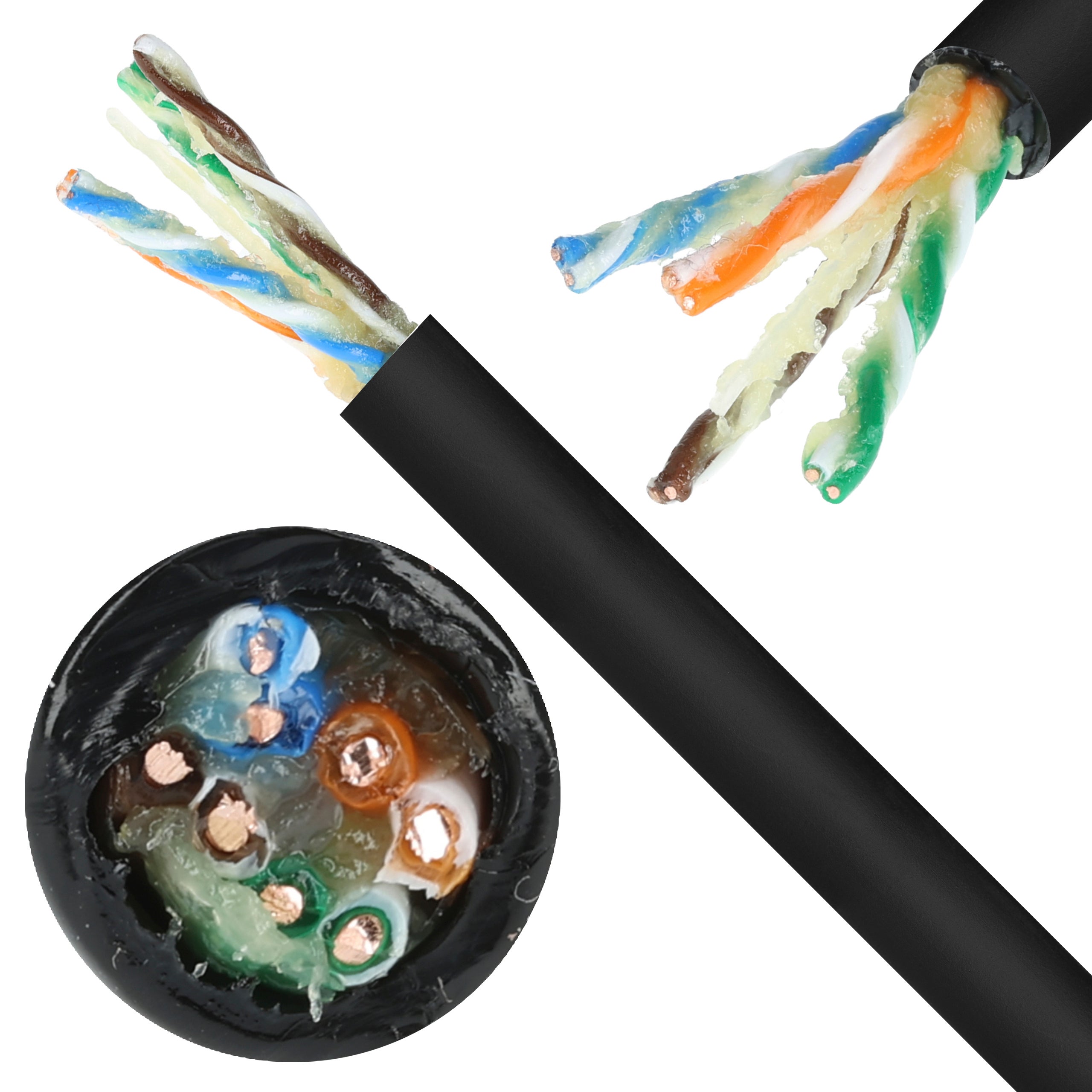 Kabel sieciowy U/UTP kat.6 skrętka 4x2x0,54mm zewnętrzny żelowany PE czarny Bitner BiTLAN 500m