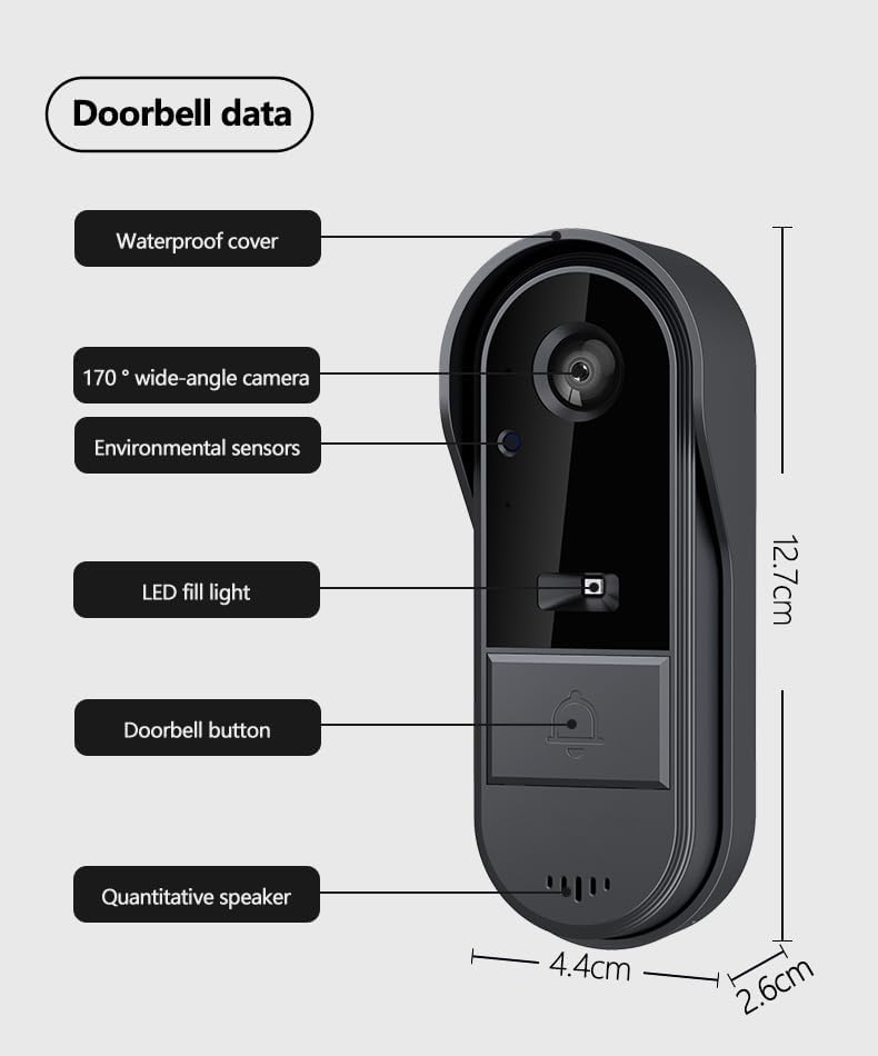 Caméra de sonnette sans fil, caméra de sonnette étanche avec écran de surveillance, interphone audio et vidéo bidirectionnel, angle de vision de 170° - 5