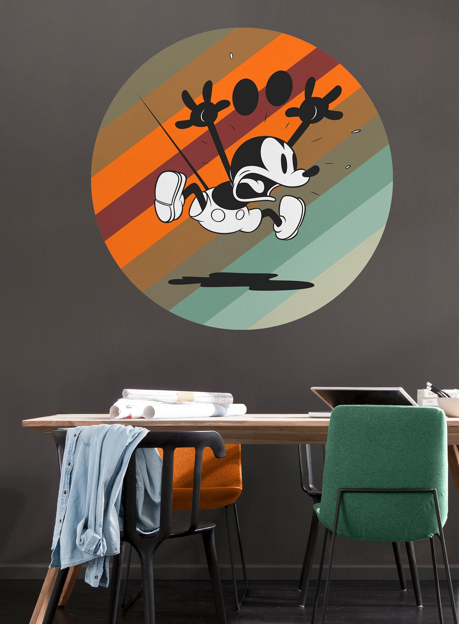 Papel pintado panorámico redondo en tela no tejida autoadhesiva de komar - disney mickey mouse up and away - talla: ⌀125 cm