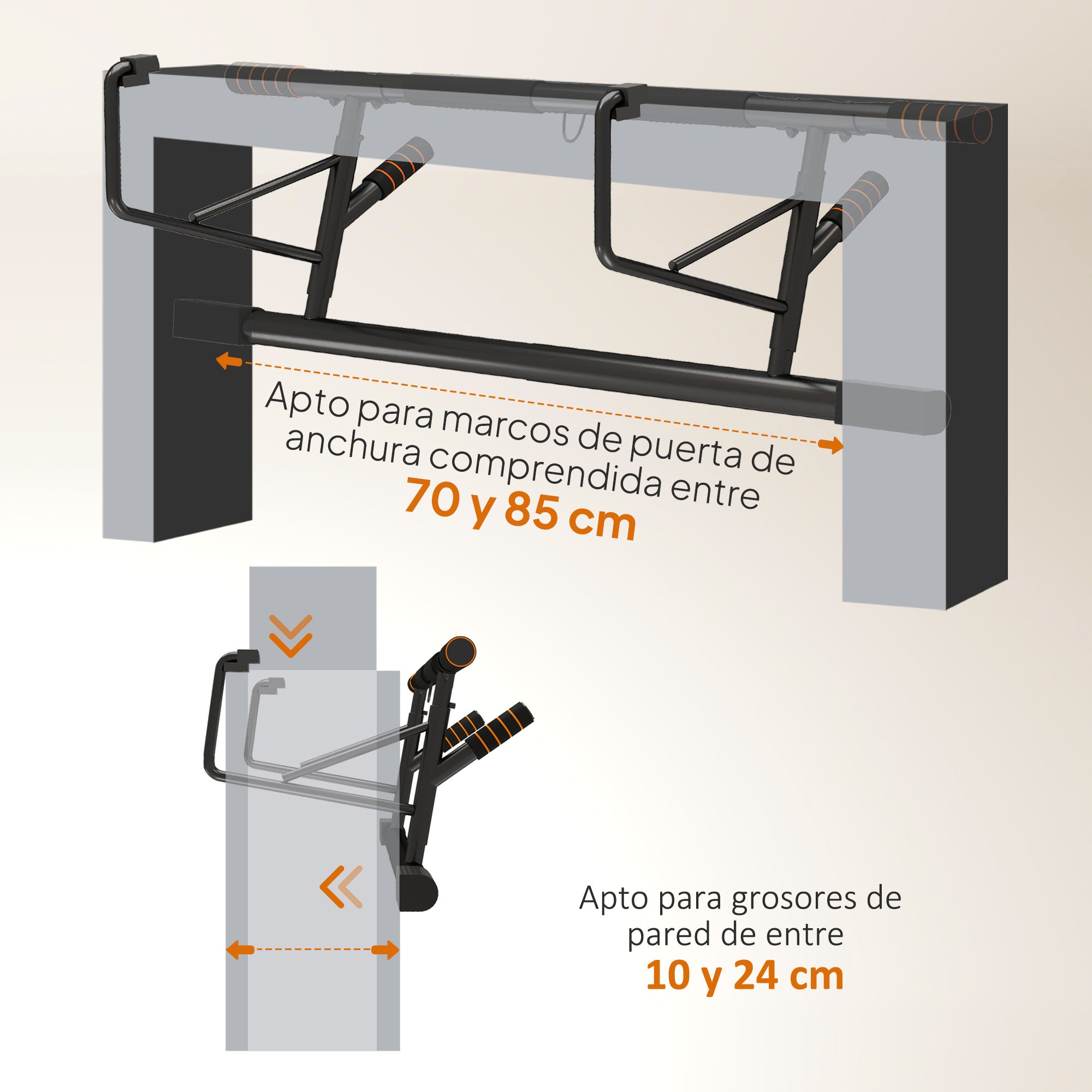 Barra fixa parede com faixas resistência, carga 150 kg, preto/laranja, exercício. - 7