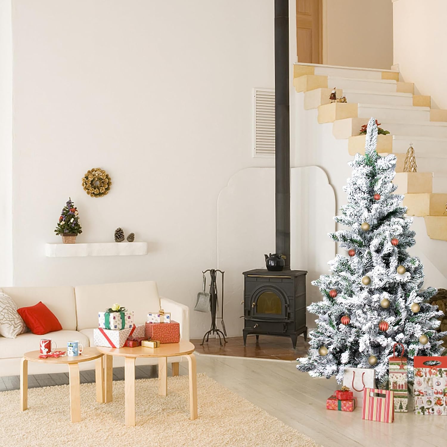 Árvore de Natal artificial com neve branco 210cm - 3