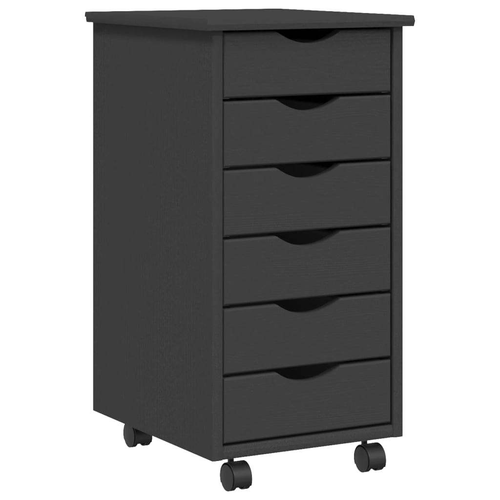 Armoire Roulante Avec 6 Tiroirs En Pin Massif - Meuble De Rangement Bureau Mobile Sur Roulettes - Noir MOSS - 8