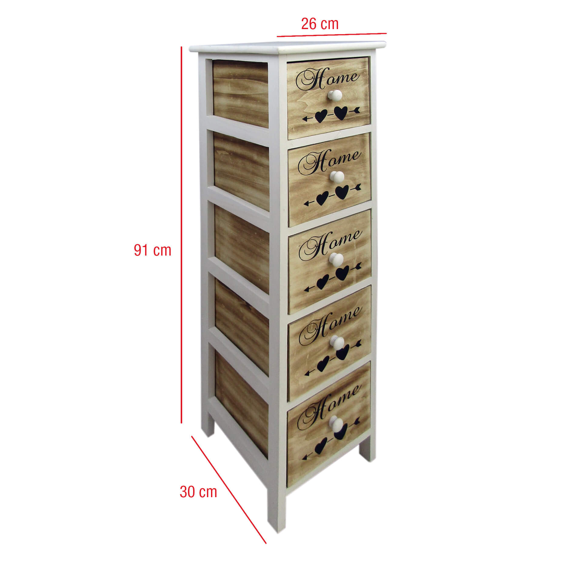 Commode Rebecca Mobili Chiffonier 5 Tiroirs Bois Marron Blanc 91x26x30 - 4