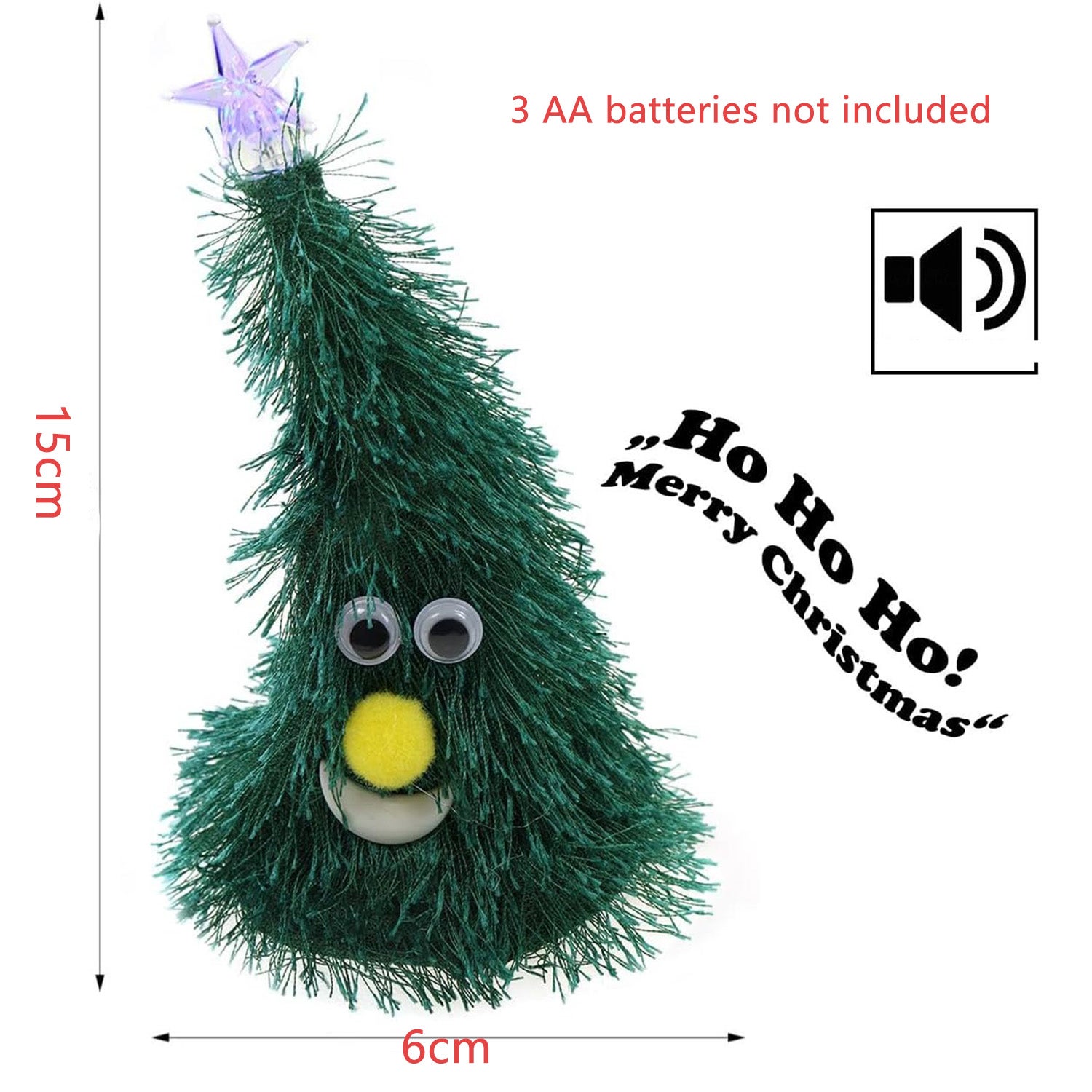 Albero Di Natale Danzante E Cantante 15 Cm | Peluche Interattivo A Batteria (3xAA) | Decorazione Natalizia Con Movimento E Musica | Regalo Per Bambini E Adulti